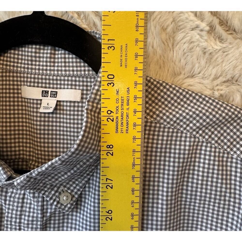 Uniqlo Shirt Mens Large Gray Checkered Button‎ Up Long Sleeve Casual 100% Cotton - Picture 5 of 8